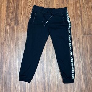 Karl Lagerfeld Paris Black Logo Jogger Pants Womens M Athletic Streetwear Casual
